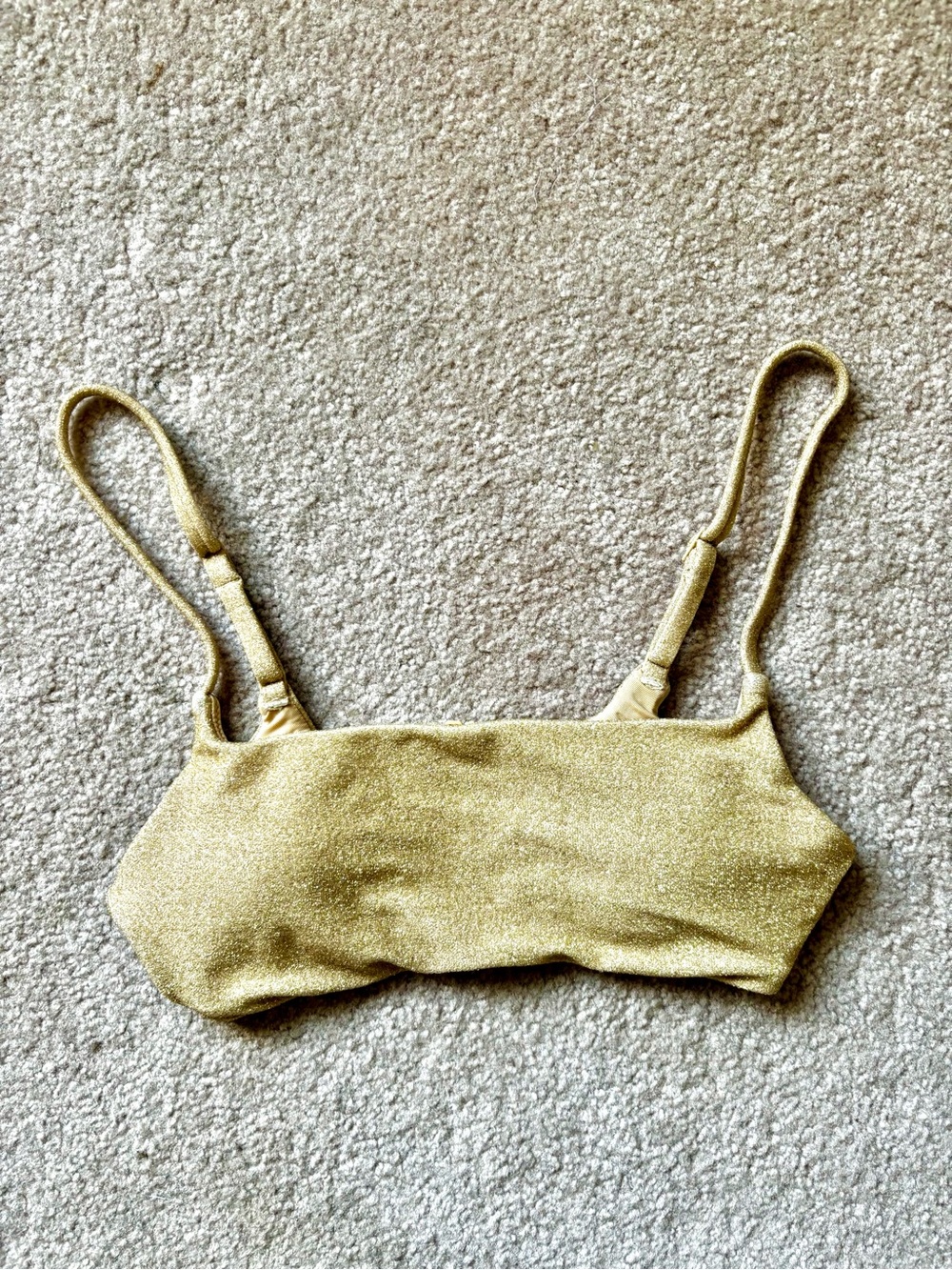 Aerie Gold Glitter Scoop Bikini Top, Solid, Adjustable Straps, Women’s S